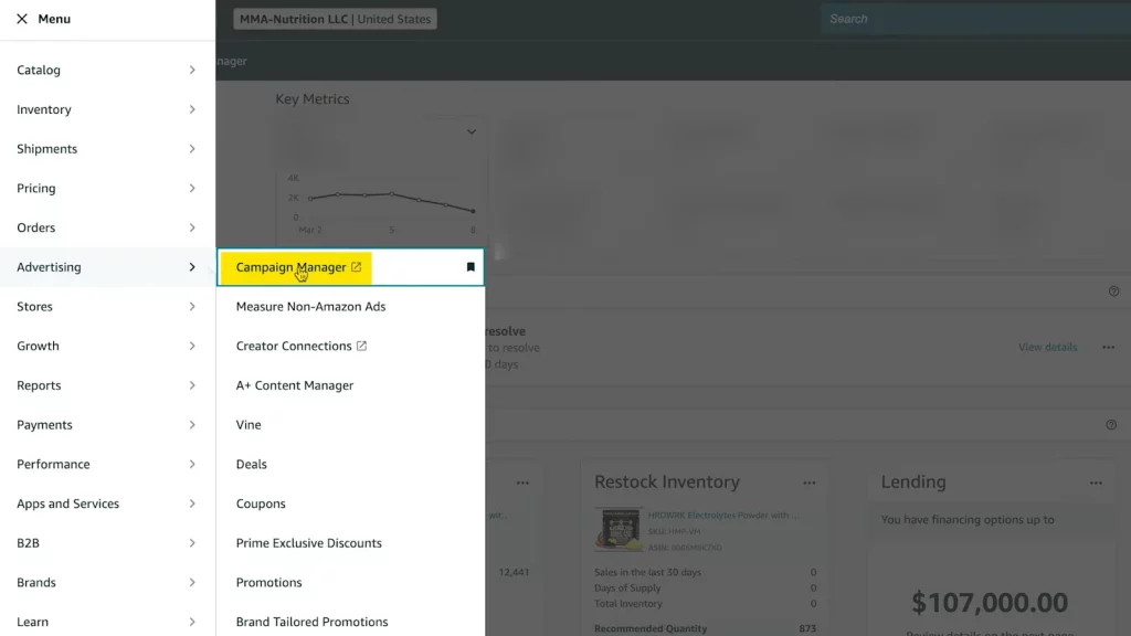 Truy cập trình quản lý chiến dịch Amazon Ads