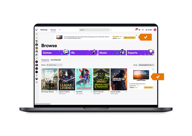 Quảng cáo Amazon Display trên Twitch