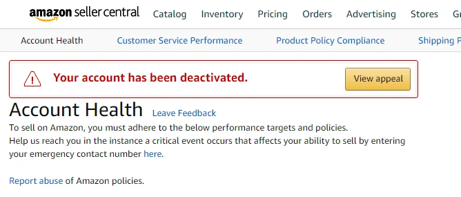 Tài khoản bán hàng Amazon bị đình chỉ