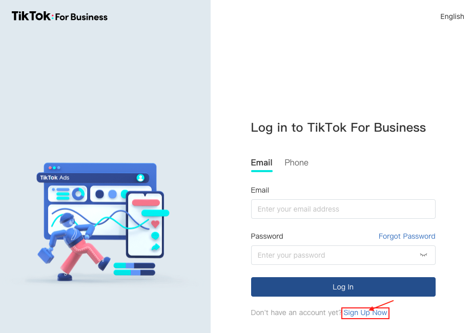 Sign up for a new TikTok for Business account