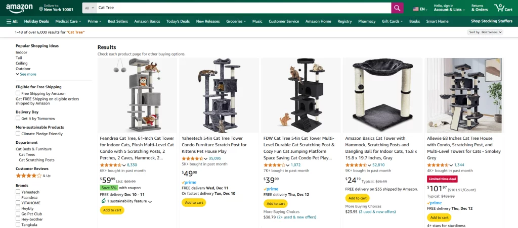 Cat Trees on Amazon