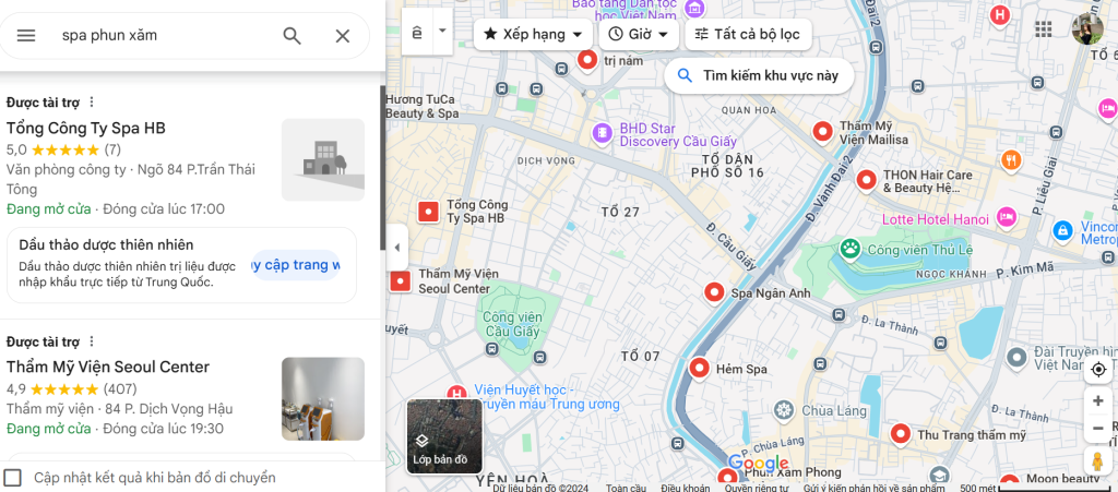 Google Map, Seo Map cho Spa