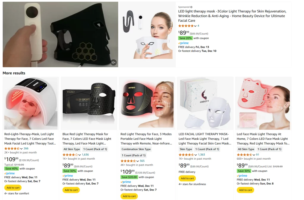 LED Facial Masks on Amazon