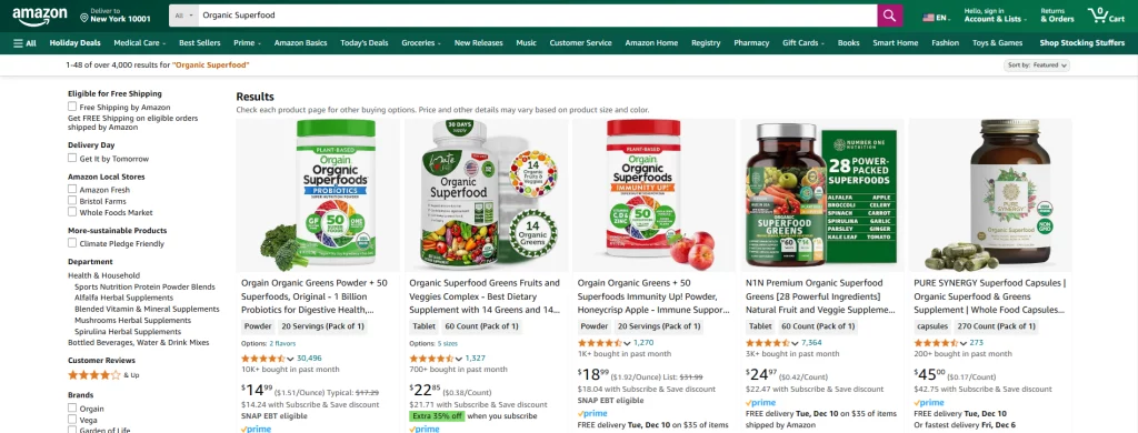 Organic Superfood on Amazon