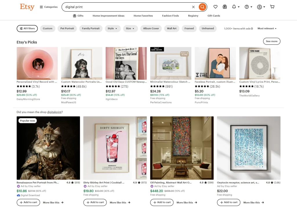 Sell digital prints on Etsy