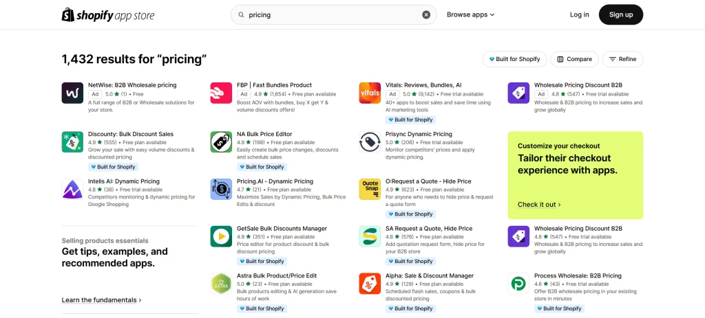 Shopify’s pricing apps