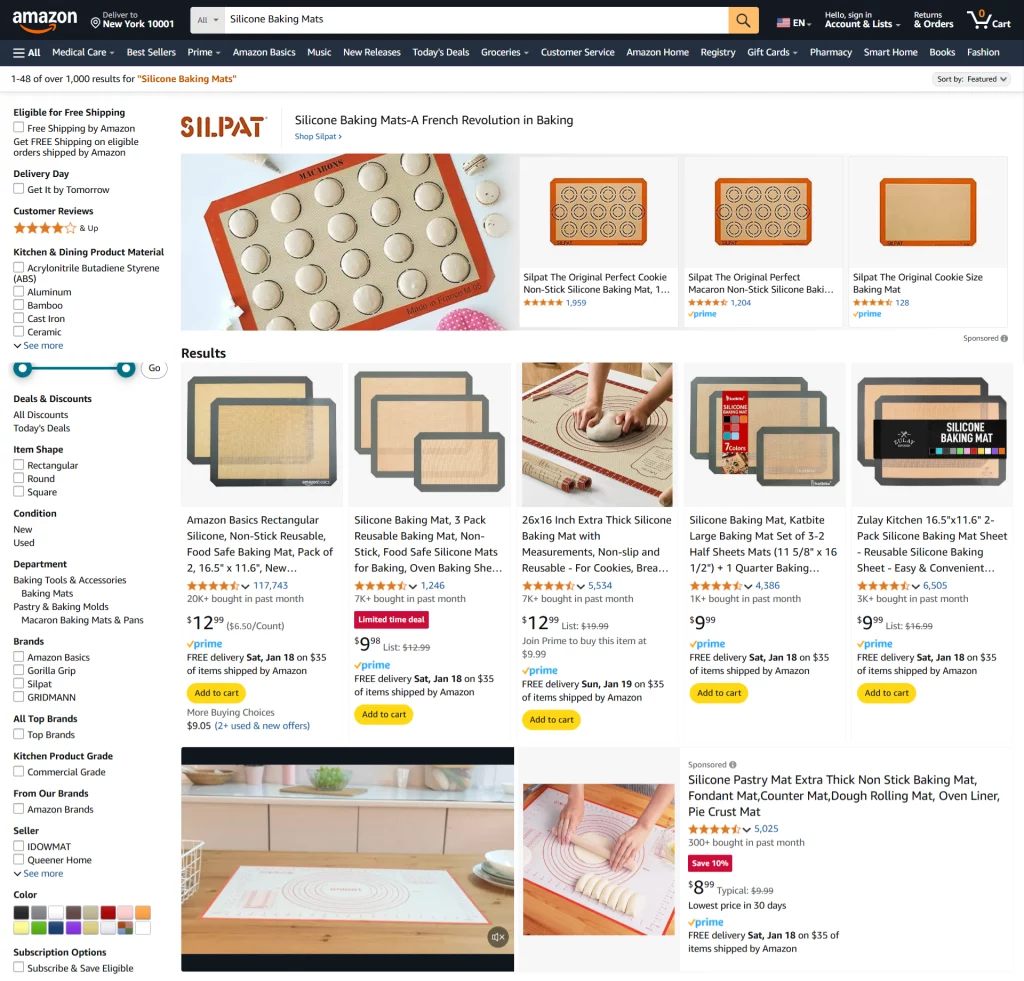 Silicone Baking Mats on Amazon