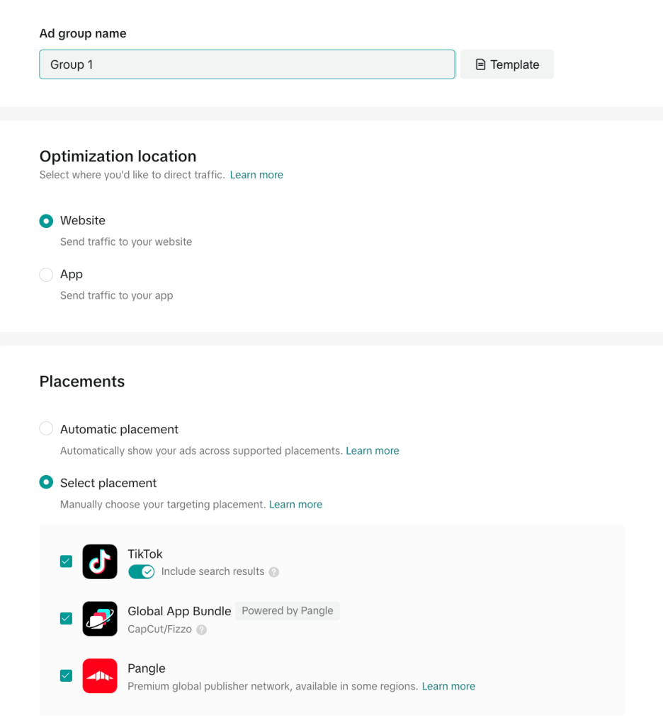 Step 2: Set up ad group