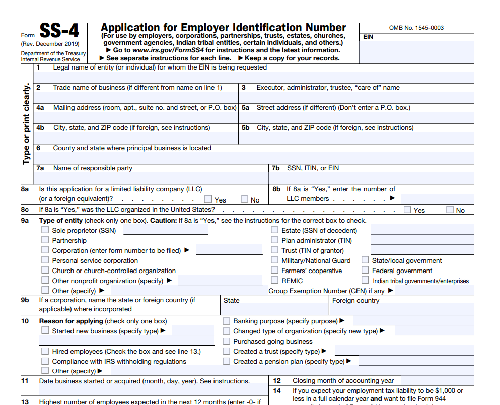 Apply for an EIN with an SS-4 Form