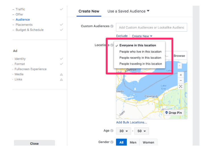 Choose location targeting options