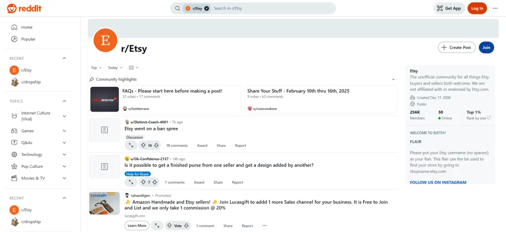 Join Etsy related Reddit Threads