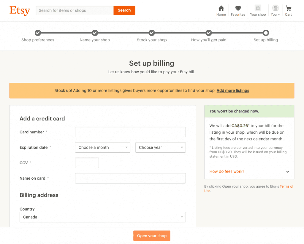 Set Up Etsy Payments and Billing