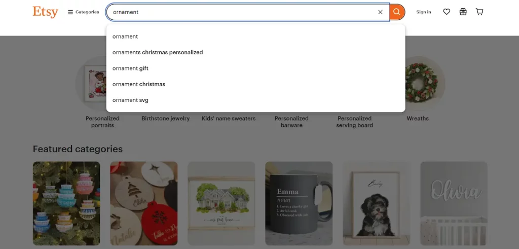 Use the Autocomplete Search Bar on Etsy