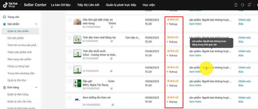 Sản phẩm TikTok Shop bị đình chỉ