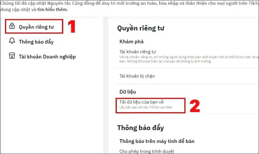Cách 2: Tải dữ liệu tài khoản TikTok
