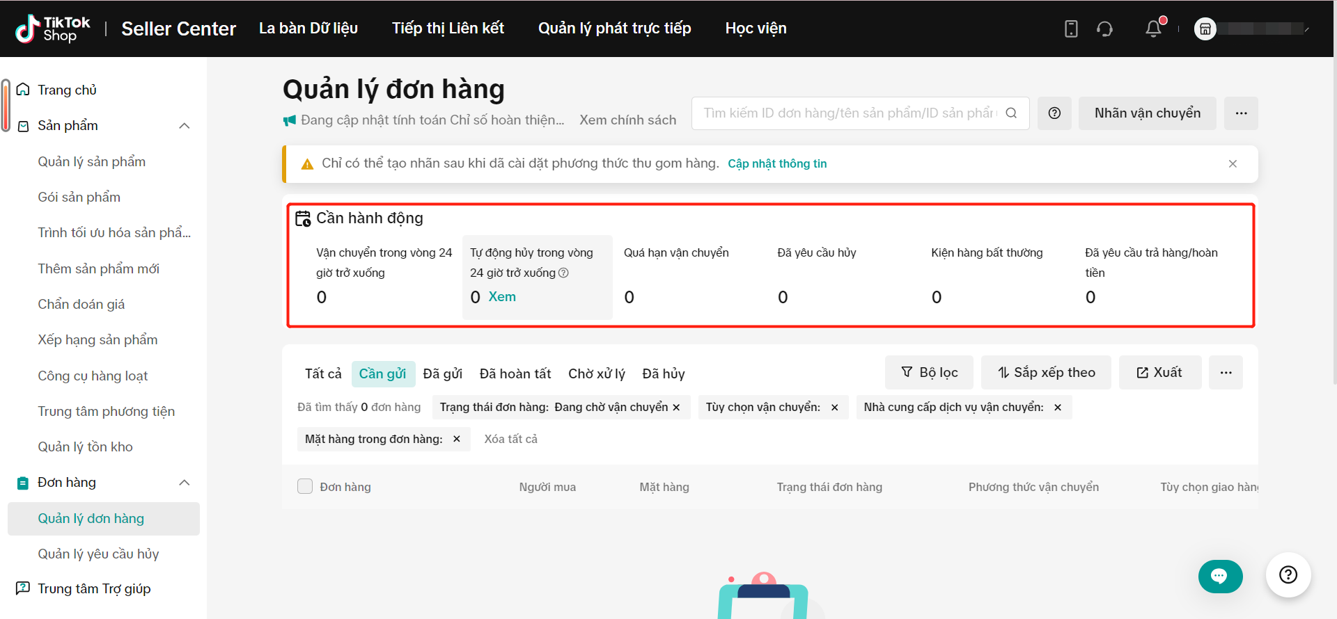 giao diện TikTok Seller Center