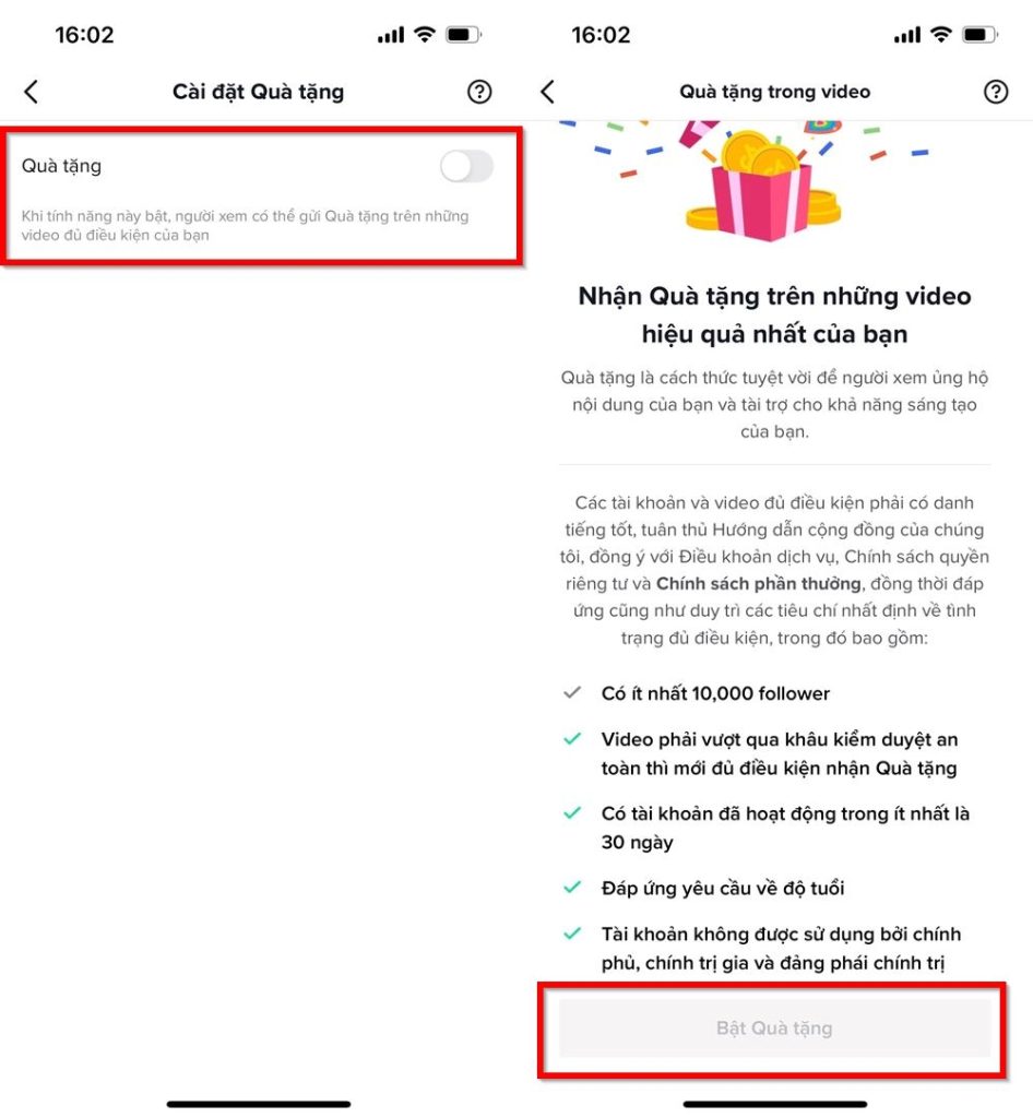 Cách bật nhận quà Livestream