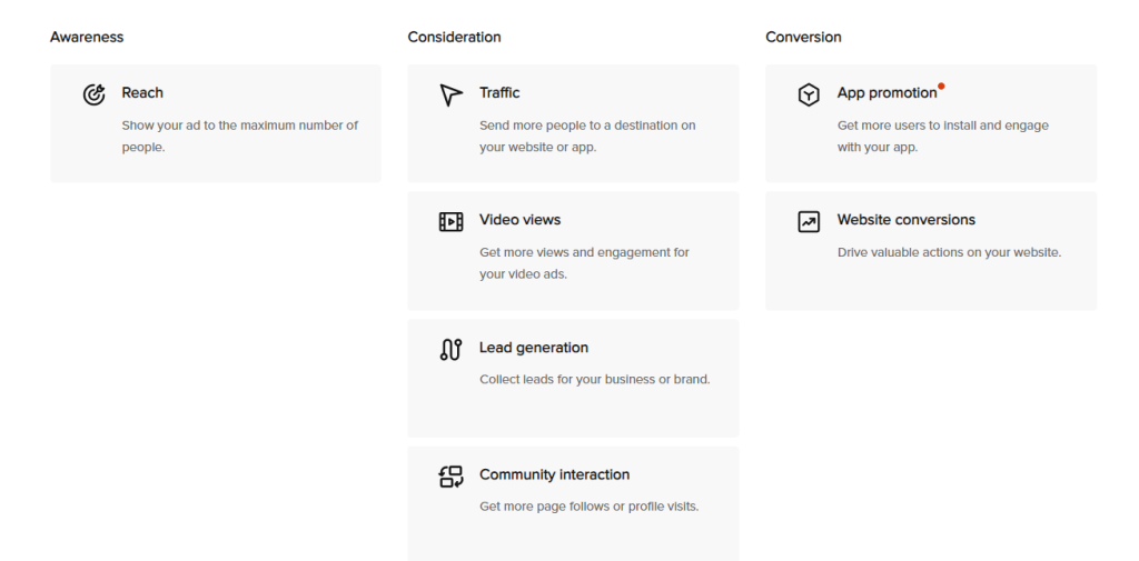 1. TikTok Campaigns by Objective
