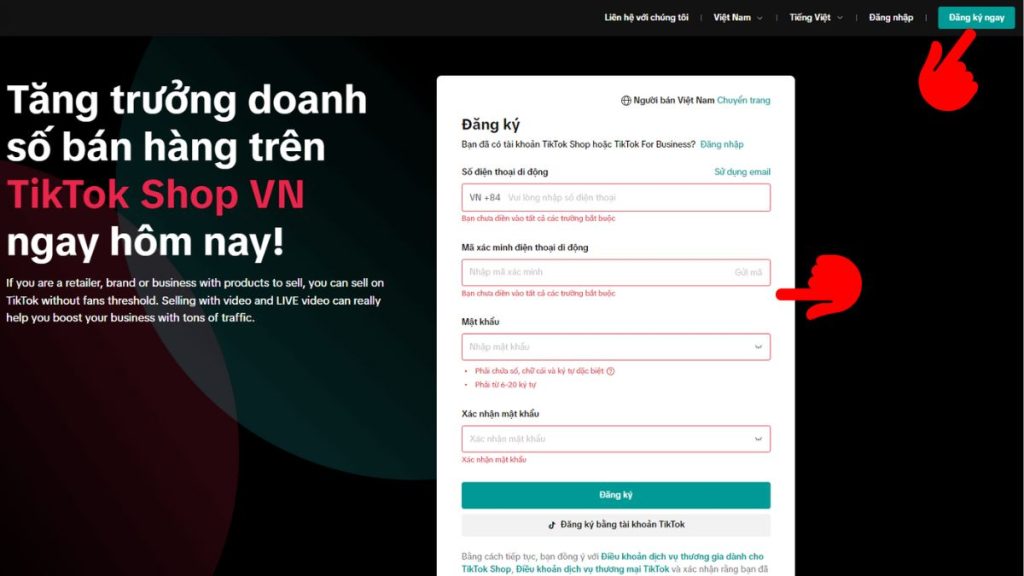 Đăng ký tài khoản TikTok Shop