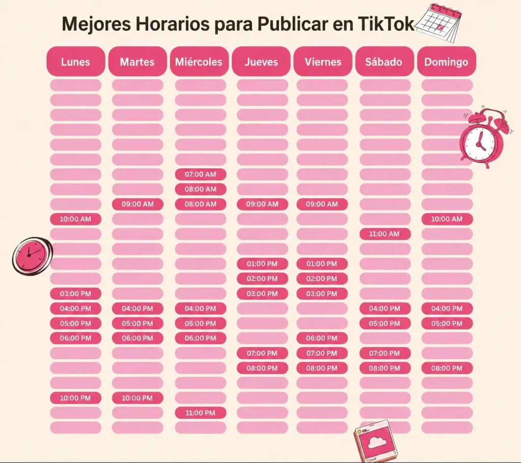 Las mejores horas para publicar en TikTok de un vistazo